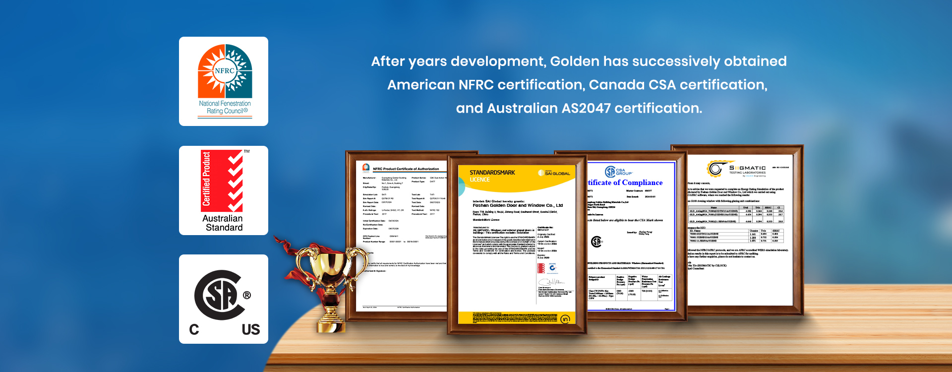 Golden Aluminum doors and windows-certificate
